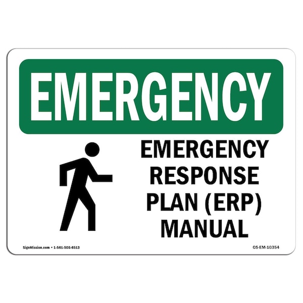 Safety Sign, OSHA EMERGENCY, 7" Height, Aluminum, Response Plan (ERP) Manual, Landscape